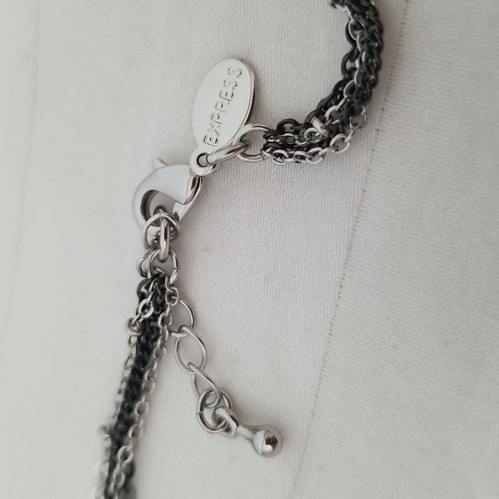 Express Silver Black Rhinestone Multi Strand Neck… - image 4